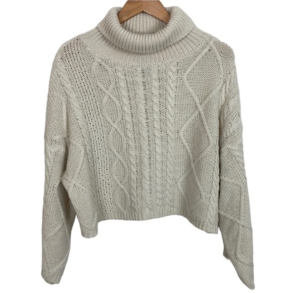 Cream Chunky Knit Cropped Turtleneck Sweater - Picture 2 of 11